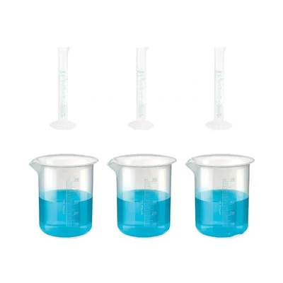VVS 10ml & 500ml Polypropylene Set of 6 Chemistry Lab Plastic Cylinder & Beaker Combo Blue Printed