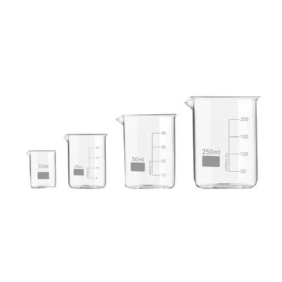 VVS 10ml 25ml 50ml 250ml Set of 4 Chemistry Lab Borosilicate 3.3 Glass Beaker Graduated