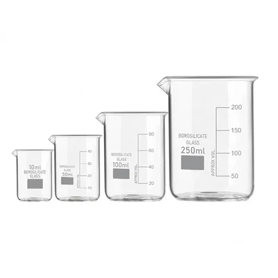 VVS 10ml 50ml 100ml 250ml Set of 4 Chemistry Lab Borosilicate 3.3 Glass Beaker Graduated