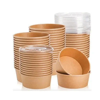750ml Disposable Brown Kraft Paper Bowl with PET Lid 500 Pcs, Leak-Proof Food Containers for Both Hot & Cold Food