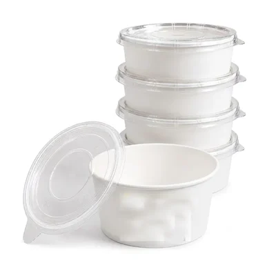 750ml Disposable White Kraft Paper Bowl with PET Lid 500 Pcs, Leak-Proof Food Containers for Both Hot & Cold Food