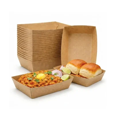 750ml Disposable Brown Kraft Paper Food Boat Trays 500 Pcs, Leak-Resistant Trays for Parties