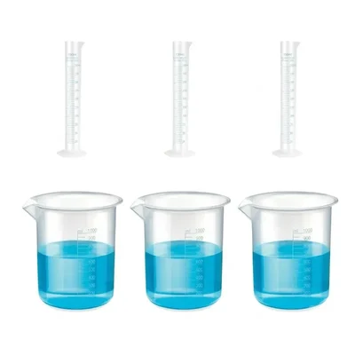 VVS 3 Measuring Cylinder 250ml & 3 Beaker 25ml Combo | Polypropylene Blue Printed Graduation Lab Set