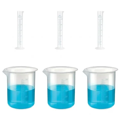 VVS 3 Measuring Cylinder 250ml & 3 Beaker 500ml Combo | Polypropylene Blue Printed Graduation Lab Set