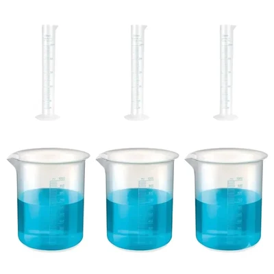 VVS 3 Measuring Cylinder 250ml & 3 Beaker 1000ml Combo | Polypropylene Blue Printed Graduation Lab Set