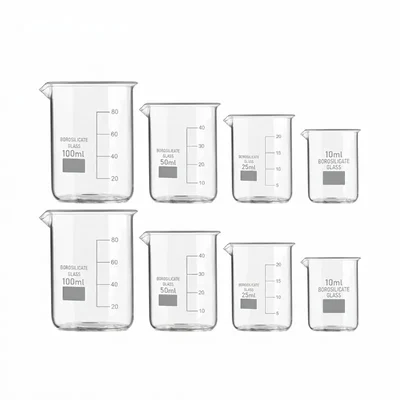 VVS Borosilicate 3.3 Glass Beaker Set 25ml 50ml 100ml | 6-Pack (2 pcs Each) with Graduation Marks for Lab