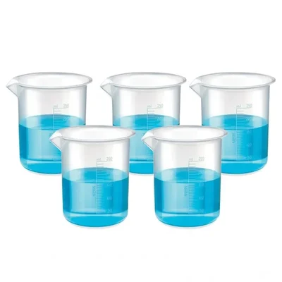 VVS Graduated Plastic Beaker 250ml Set of 5 | School College Chemistry Lab Science Experiment Supplies
