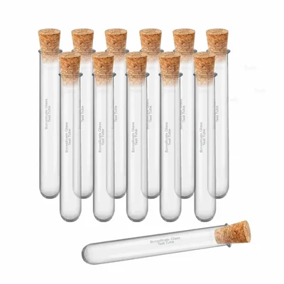 VVS Borosilicate Glass Test Tube 15x125mm with Wooden Cork Stopper Set of 24 (12 Tubes, 12 Corks) | Lab Set