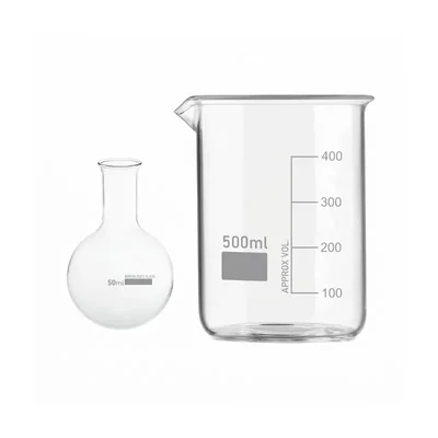 VVS Borosilicate 3.3 Glass Beaker 500ml & 50ml Round Bottom Boiling Flask | Set of 2 Chemistry Labware