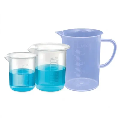 VVS Polypropylene Beaker Set (25ml & 100ml) with 500ml Measuring Jug | 3-Piece Labware Kit with Graduation Marks