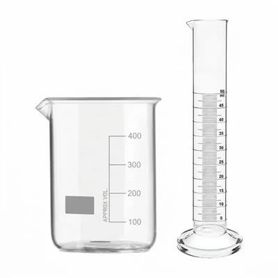 VVS Borosilicate 3.3 Glass Beaker 500ml & Cylinder 50ml Round Base Combo | School College Labware