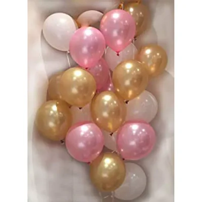 Pack of 3 x 50Pcs Kit of 10 Inch Pink, Golden & White Metallic Balloons with Matching Ribbon for Decorating Areas