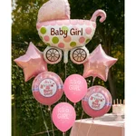 Pack of 3 x 7Pcs Kit of Pink Baby Shower Decoration Items, Girl Baby Arrival Welcome Foil Balloon for Maternity Shoot