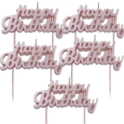 Pack of 5 Rose Gold Happy Birthday Candle for Cakes