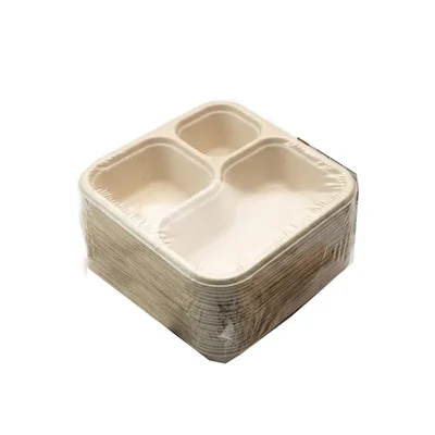 Chuk 3 CP Biodegradable Meal Tray 500pcs, Eco Friendly Food Plate for Parties, Catering & Family Events