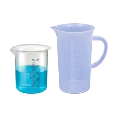 VVS 500ml Beaker & 1000ml Measuring Jug Polypropylene Clear Set of 2 for Chemistry Lab