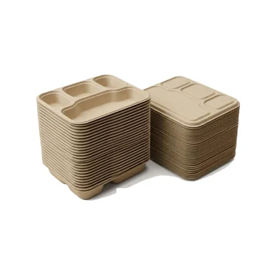 Chuk 4 CP Biodegradable Meal Tray with Lid 1000pcs, Eco Friendly Food Plate for Parties, Catering & Family Events