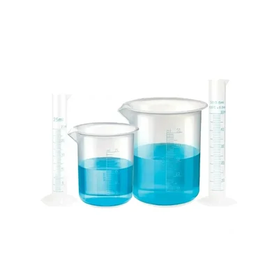 VVS 25ml 50ml Polypropylene Pack of 4 Lab Cylinder & Beaker Combo Set Blue Printed