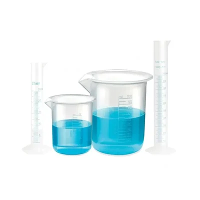 VVS 25ml 100ml Polypropylene Pack of 4 Lab Cylinder & Beaker Combo Set Blue Printed