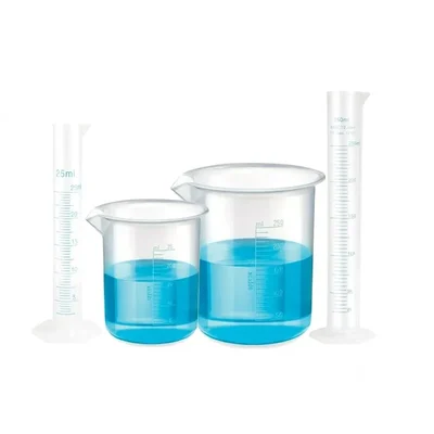 VVS 25ml 250ml Polypropylene Pack of 4 Lab Cylinder & Beaker Combo Set Blue Printed