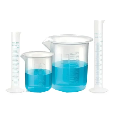 VVS 50ml & 100ml Polypropylene 2 Measuring Cylinder & 2 Measuring Beaker Pack of 4 Lab Set