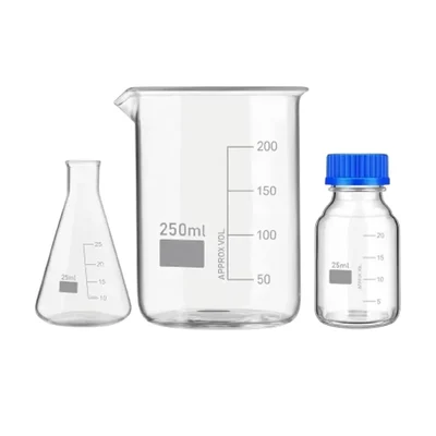 VVS Borosilicate Glass Flask 25ml, Beaker 250ml & Reagent Bottle 25ml Pack of 3 Lab Set