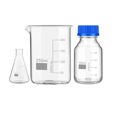 VVS Borosilicate Glass Flask 25ml, Beaker 250ml & Reagent Bottle 100ml Pack of 3 Lab Set