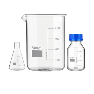VVS Borosilicate Glass Flask 25ml, Beaker 500ml & Reagent Bottle 50ml Pack of 3 Lab Set