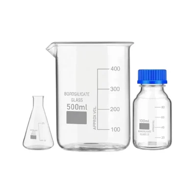 VVS Borosilicate Glass Flask 25ml, Beaker 500ml & Reagent Bottle 100ml Pack of 3 Lab Set