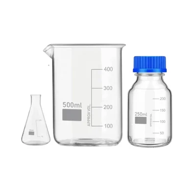 VVS Borosilicate Glass Flask 25ml, Beaker 500ml & Reagent Bottle 250ml Pack of 3 Lab Set