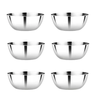 Size No. 19 Premium Stainless Steel Serving Bowl Set (Pack of 6), Mirror Finish Katori for Kitchen and Restaurant