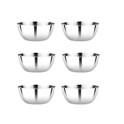 Size No. 13 Premium Stainless Steel Serving Bowl Set (Pack of 6), Mirror Finish Katori for Kitchen and Restaurant