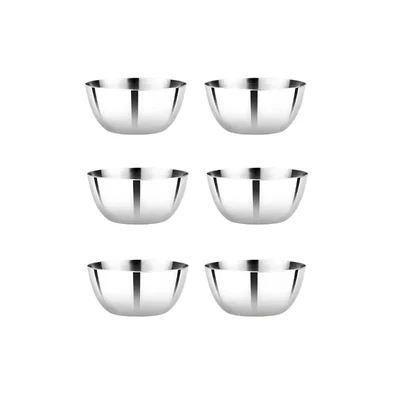 Size No. 10 Premium Stainless Steel Serving Bowl Set (Pack of 6), Mirror Finish Katori for Kitchen and Restaurant