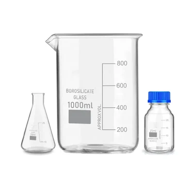 VVS 25ml Conical Flask 1000ml Beaker & 25ml Reagent Bottle Pack of 3 Graduated Leakproof for Lab