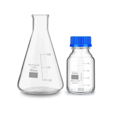 VVS 3.3 Borosilicate 100ml Conical & 50ml Reagent Bottle Pack of 2 Graduated Leak Proof for Lab