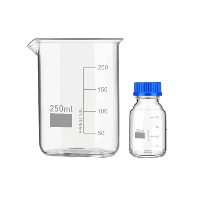 VVS 3.3 Borosilicate 250ml Beaker & 25ml Reagent Bottle Pack of 2 Graduated Leak Proof for Lab