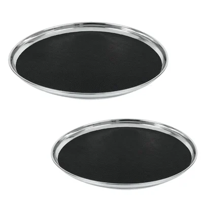 16.5 inch & 17.75 inch SS Bar Tray Combo, Stainless Steel Sleek Round Platter, Ideal for Serving Drinks, Cocktails