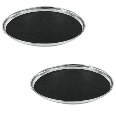 11.75 Inch SS Bar Tray (Set of 2), Premium Stainless Steel, Sleek Round Platter, Ideal for Serving Drinks, Cocktails