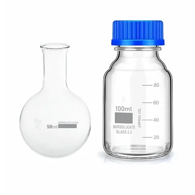 VVS 3.3 Borosilicate 50ml Boiling Flask & 100ml Bottle Pack of 2 Thermal Stable for Lab