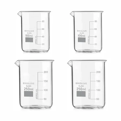 VVS 3.3 Borosilicate 100ml 2 pcs & 250ml 2 pcs Pack of 4 Graduated Beakers for Lab