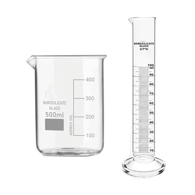 VVS 3.3 Borosilicate 500ml Beaker & 100ml Cylinder Pack of 2 Graduated Set for Lab