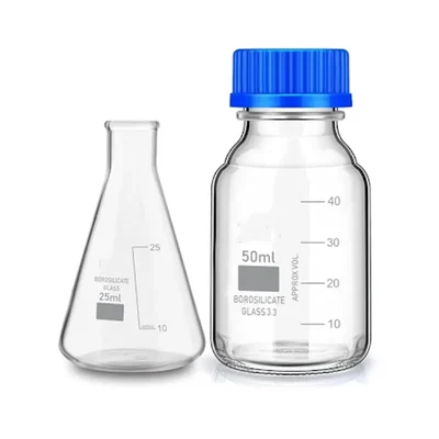 VVS 3.3 Borosilicate 25ml Conical & 50ml Reagent Bottle Pack of 2 Graduated Leak Proof for Lab