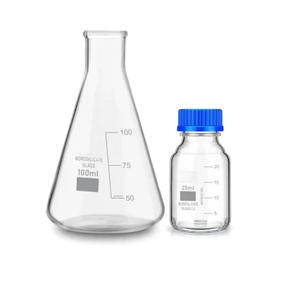 VVS 3.3 Borosilicate 100ml Conical & 25ml Reagent Bottle Pack of 2 Graduated Leak Proof for Lab