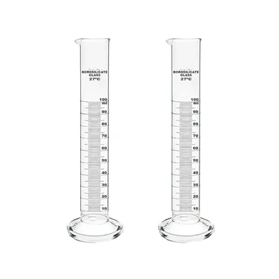 VVS 3.3 Borosilicate 100ml 2pcs Measuring Cylinder Round Base Heat Resistant for Lab