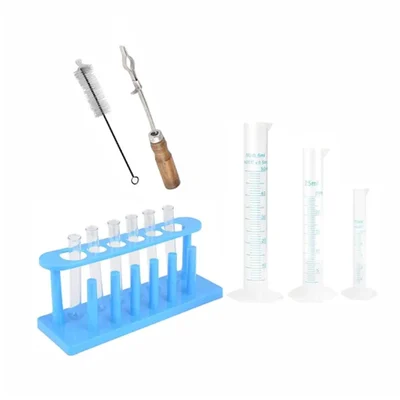 VVS Plastic Cylinder 10ml 25ml & 50ml Test Tube Stand Brush Set Combo Pack of 12 for Lab