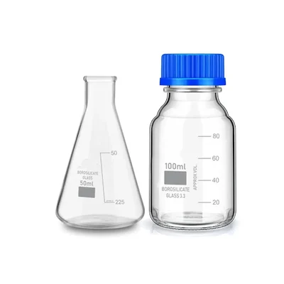 VVS 3.3 Borosilicate 50ml Conical & 100ml Reagent Bottle Pack of 2 Graduated Leak Proof for Lab