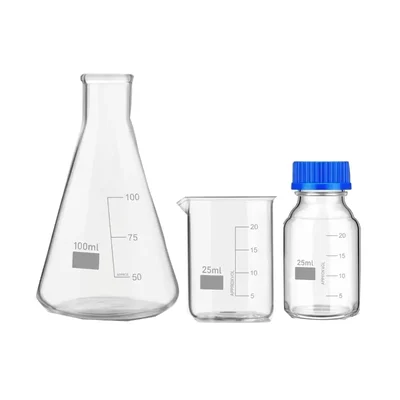 VVS 100ml Conical Flask 25ml Beaker & 25ml Reagent Bottle Pack of 3 Lab Hermetical Glassware Set