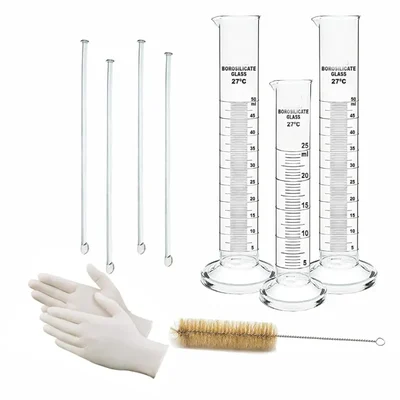 VVS 25ml 1pcs 50ml 2pcs Cylinder & Stirring Rod 4pcs Pack of 9 Gloves Brush Lab Set