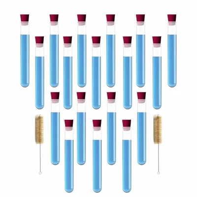 VVS Borosilicate Glass Test Tube 15mmX125mm pack of 18 with Cork & Cleaning Brush 2pcs for Lab