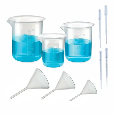 VVS Polypropylene Plastic Beaker 100ml 250ml 500ml Funnel 35mm 50mm 75mm & Dropper 4pcs Pack of 10 for Lab
